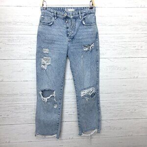 Zara Women's Jeans Straight Leg Button Fly Distressed Light Wash size 4